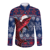 Samoa Manuia Le Kirisimasi Long Sleeve Button Shirt Samoan Fishing Tribal Pattern Christmas Vibe - Wonder Print Shop