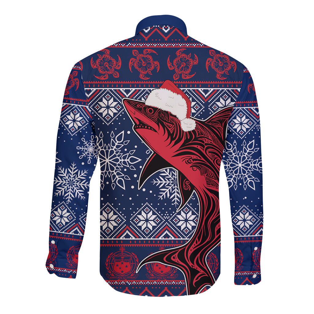 Samoa Manuia Le Kirisimasi Long Sleeve Button Shirt Samoan Fishing Tribal Pattern Christmas Vibe - Wonder Print Shop