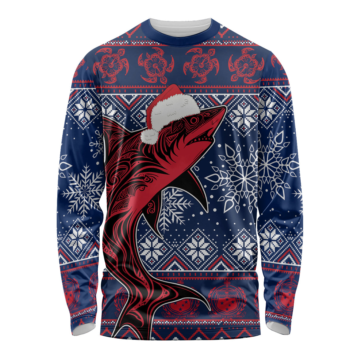 Samoa Manuia Le Kirisimasi Long Sleeve Shirt Samoan Fishing Tribal Pattern Christmas Vibe - Wonder Print Shop