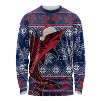Samoa Manuia Le Kirisimasi Long Sleeve Shirt Samoan Fishing Tribal Pattern Christmas Vibe - Wonder Print Shop