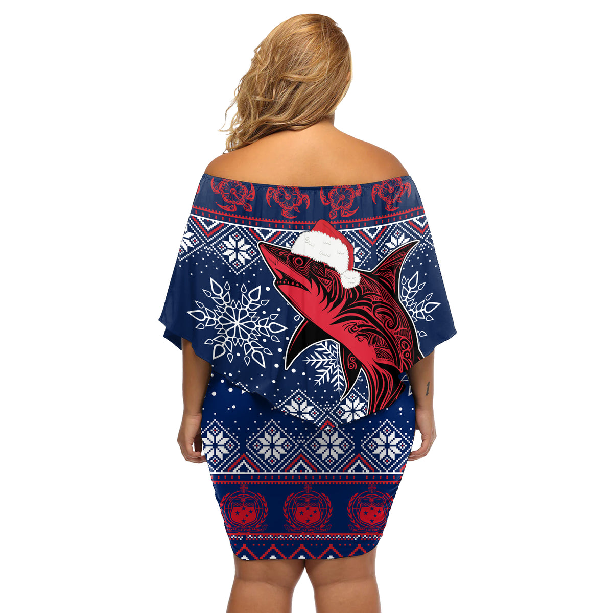 Samoa Manuia Le Kirisimasi Off Shoulder Short Dress Samoan Fishing Tribal Pattern Christmas Vibe - Wonder Print Shop
