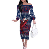 Samoa Manuia Le Kirisimasi Off The Shoulder Long Sleeve Dress Samoan Fishing Tribal Pattern Christmas Vibe - Wonder Print Shop