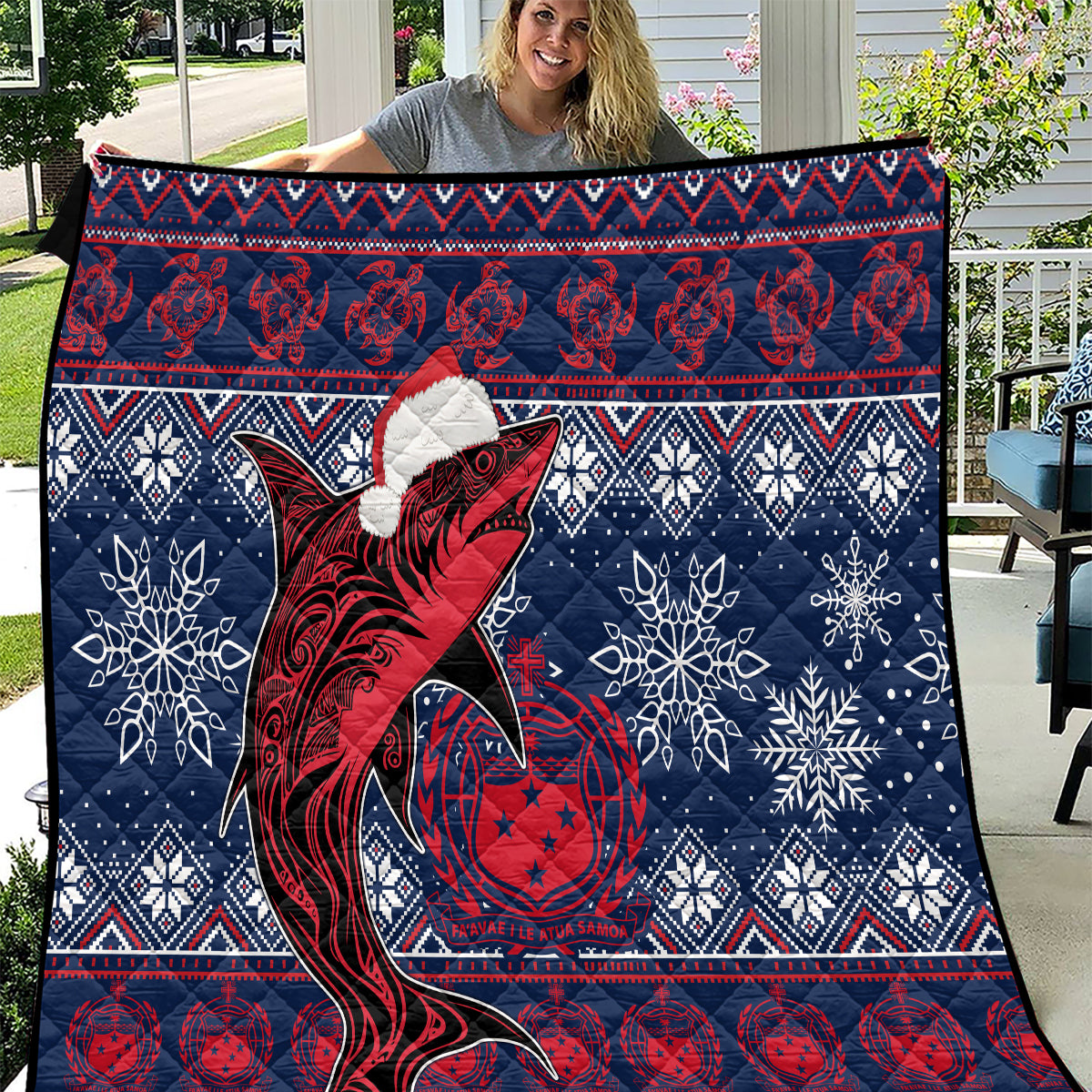 Samoa Manuia Le Kirisimasi Quilt Samoan Fishing Tribal Pattern Christmas Vibe - Wonder Print Shop
