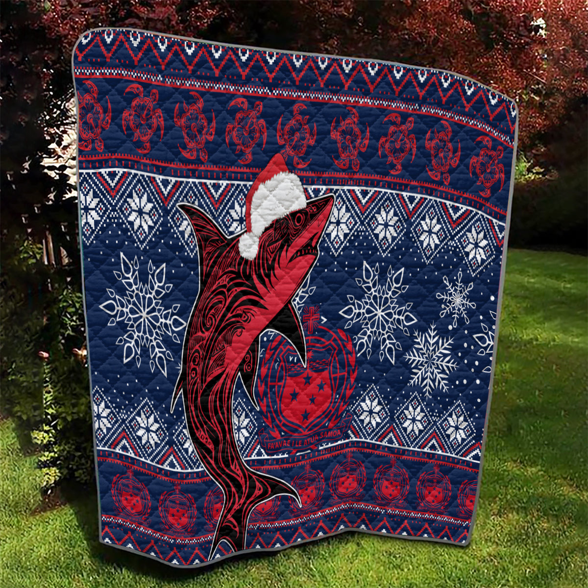 Samoa Manuia Le Kirisimasi Quilt Samoan Fishing Tribal Pattern Christmas Vibe - Wonder Print Shop
