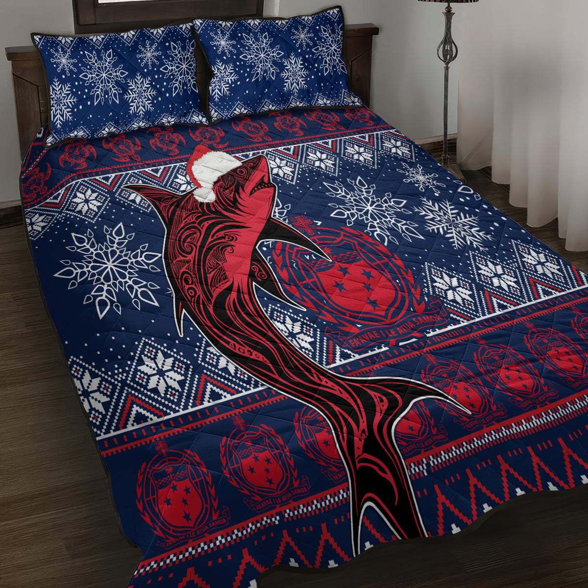 Samoa Manuia Le Kirisimasi Quilt Bed Set Samoan Fishing Tribal Pattern Christmas Vibe - Wonder Print Shop