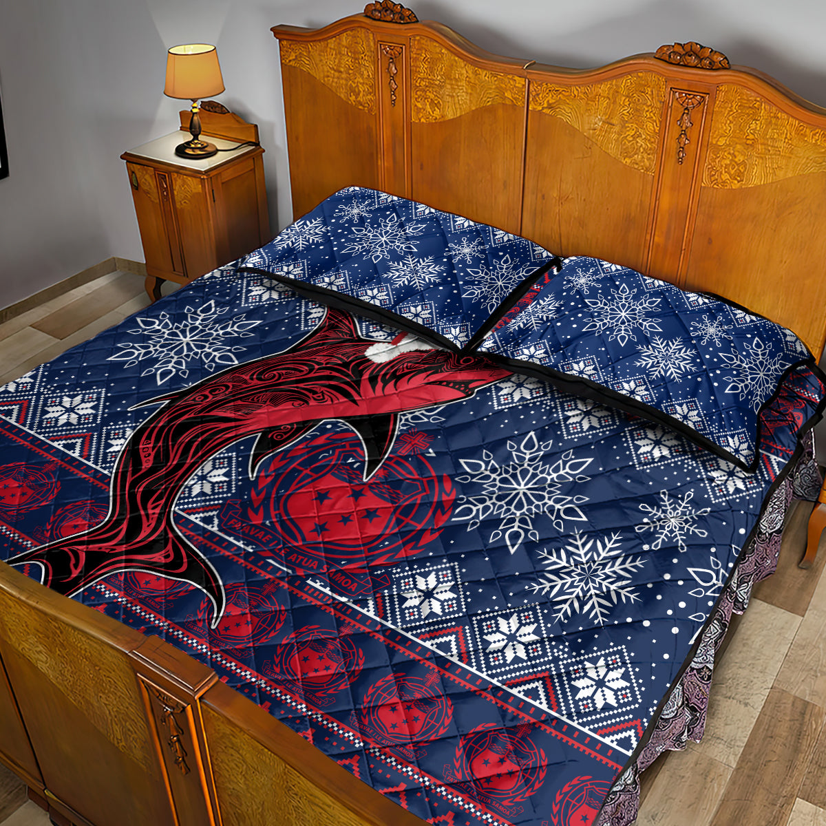 Samoa Manuia Le Kirisimasi Quilt Bed Set Samoan Fishing Tribal Pattern Christmas Vibe - Wonder Print Shop