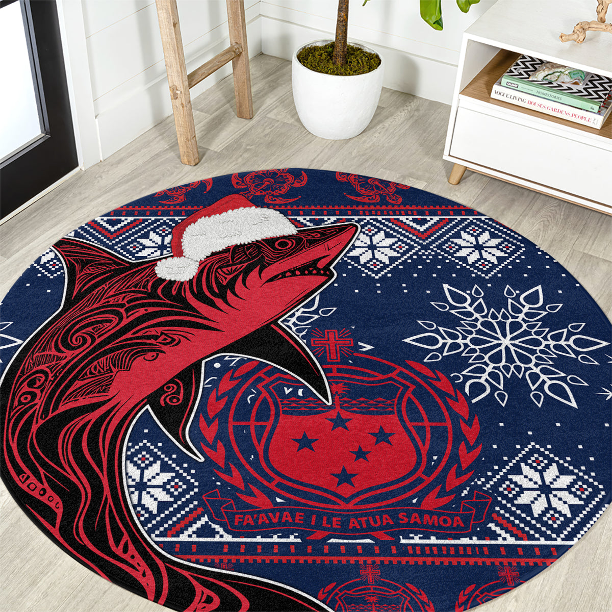 samoa-manuia-le-kirisimasi-round-carpet-samoan-fishing-tribal-pattern-christmas-vibe