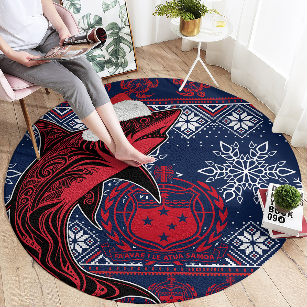 samoa-manuia-le-kirisimasi-round-carpet-samoan-fishing-tribal-pattern-christmas-vibe