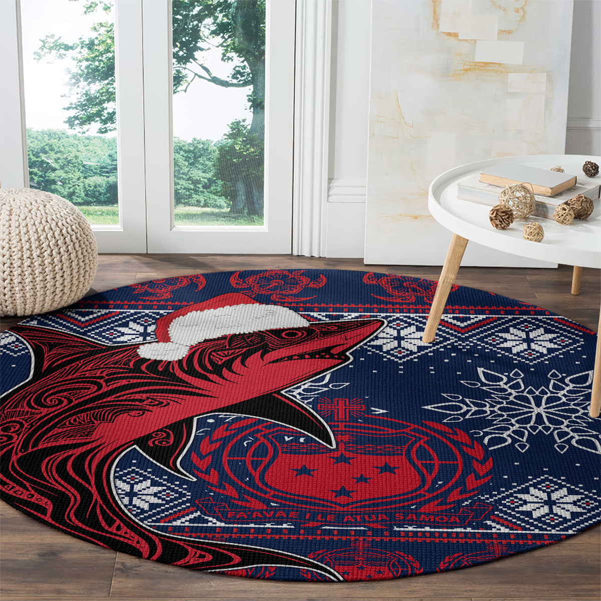 samoa-manuia-le-kirisimasi-round-carpet-samoan-fishing-tribal-pattern-christmas-vibe
