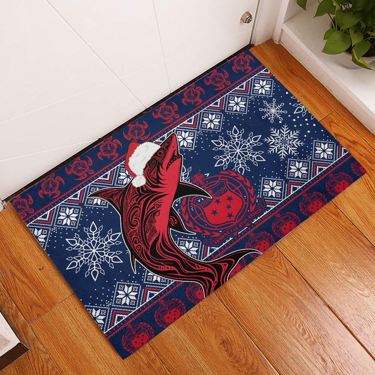 Samoa Manuia Le Kirisimasi Rubber Doormat Samoan Fishing Tribal Pattern Christmas Vibe - Wonder Print Shop