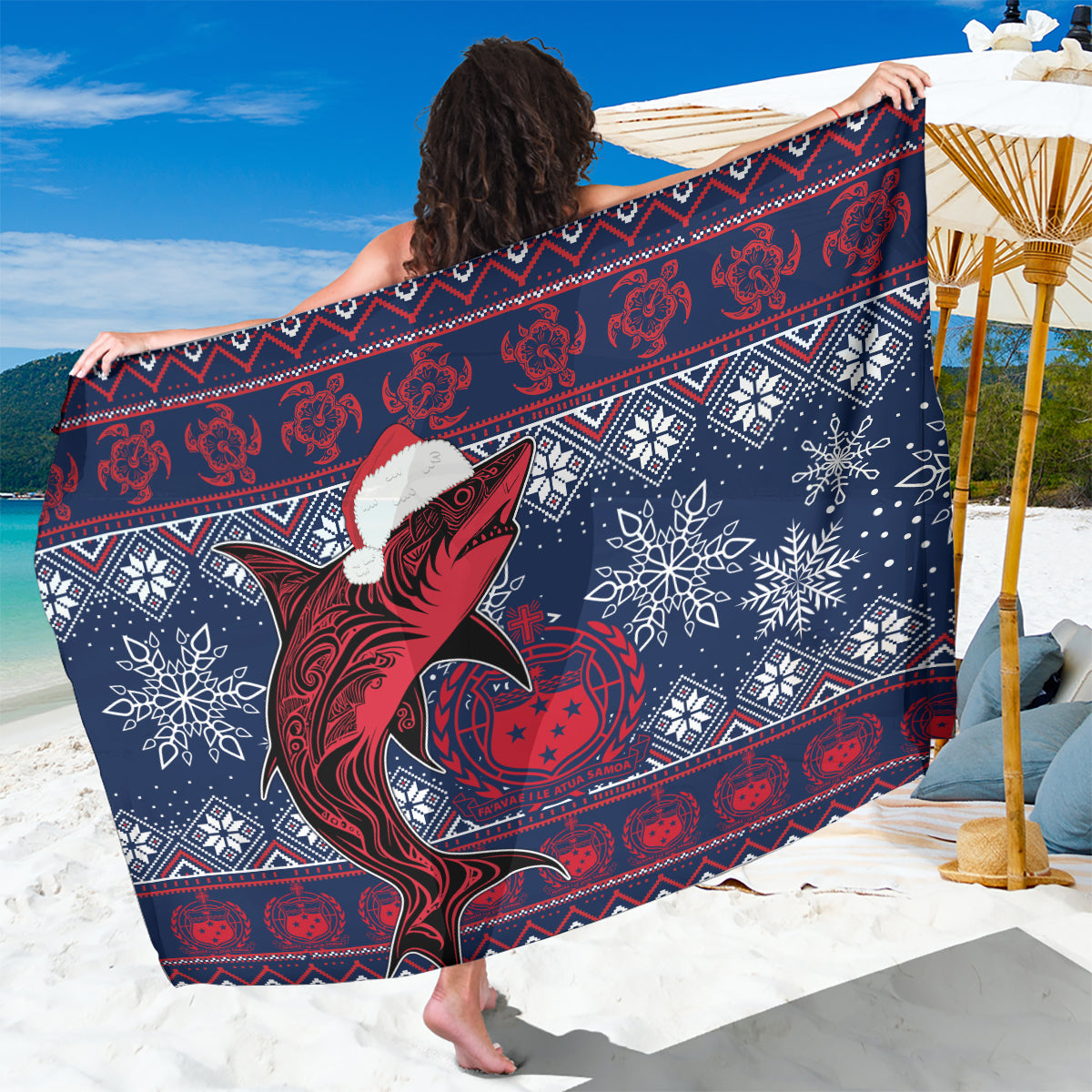 Samoa Manuia Le Kirisimasi Sarong Samoan Fishing Tribal Pattern Christmas Vibe - Wonder Print Shop