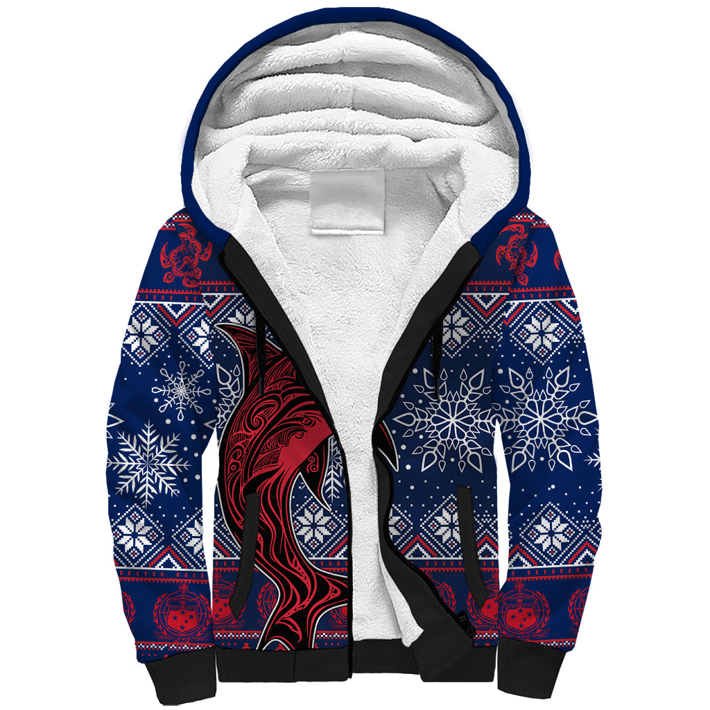 Samoa Manuia Le Kirisimasi Sherpa Hoodie Samoan Fishing Tribal Pattern Christmas Vibe - Wonder Print Shop