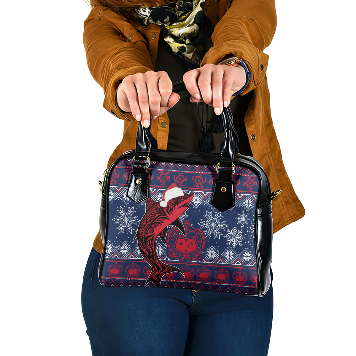 samoa-manuia-le-kirisimasi-shoulder-handbag-samoan-fishing-tribal-pattern-christmas-vibe