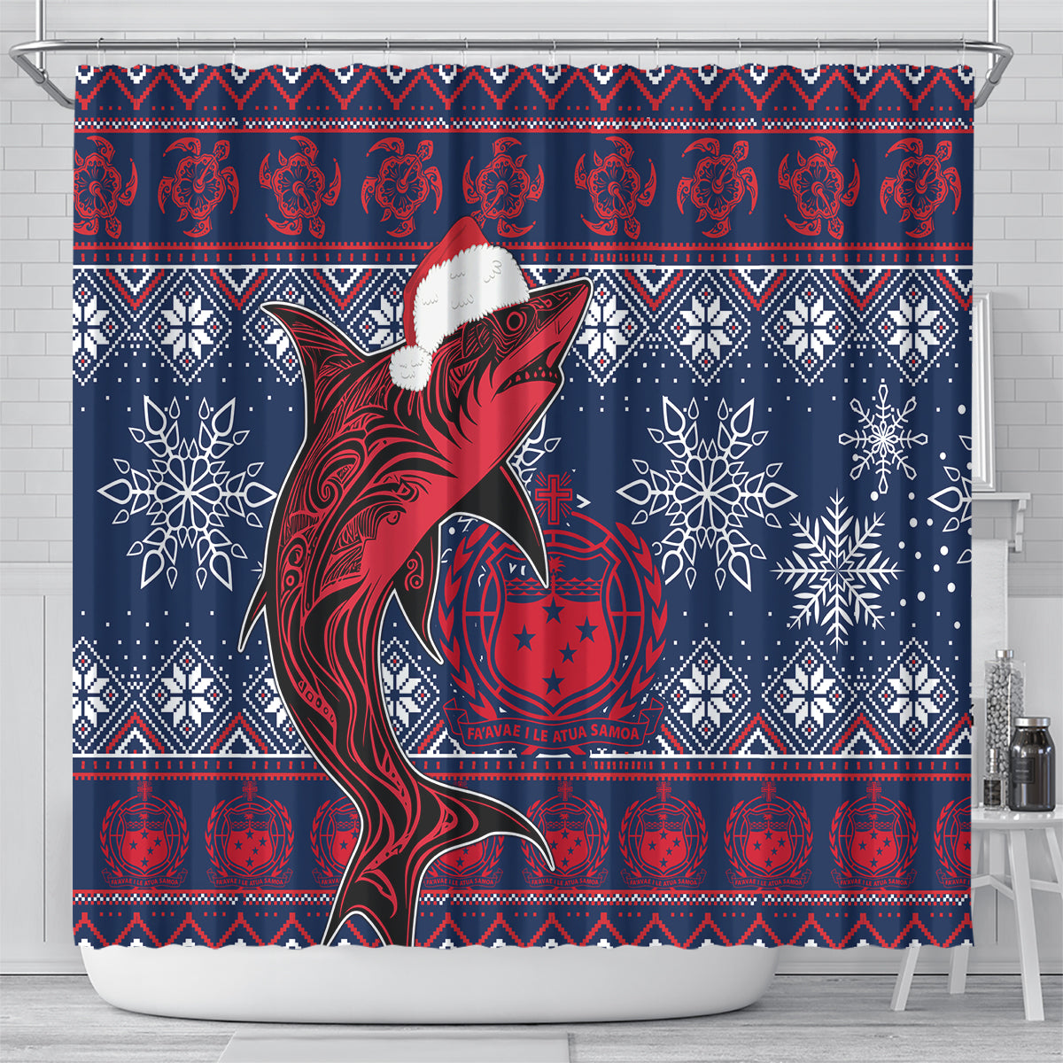 samoa-manuia-le-kirisimasi-shower-curtain-samoan-fishing-tribal-pattern-christmas-vibe