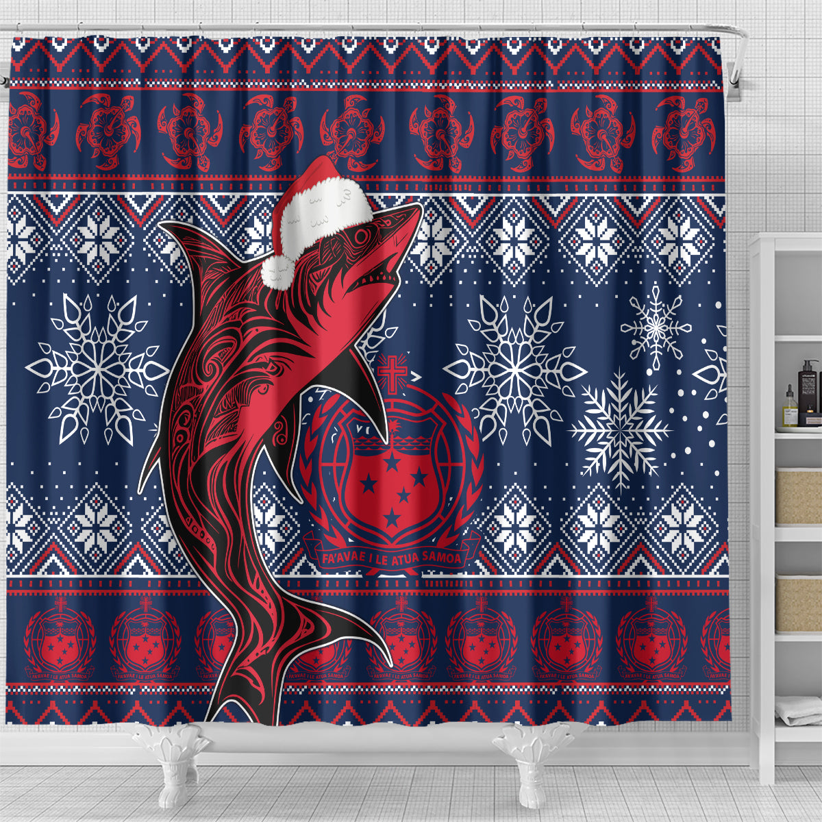 samoa-manuia-le-kirisimasi-shower-curtain-samoan-fishing-tribal-pattern-christmas-vibe