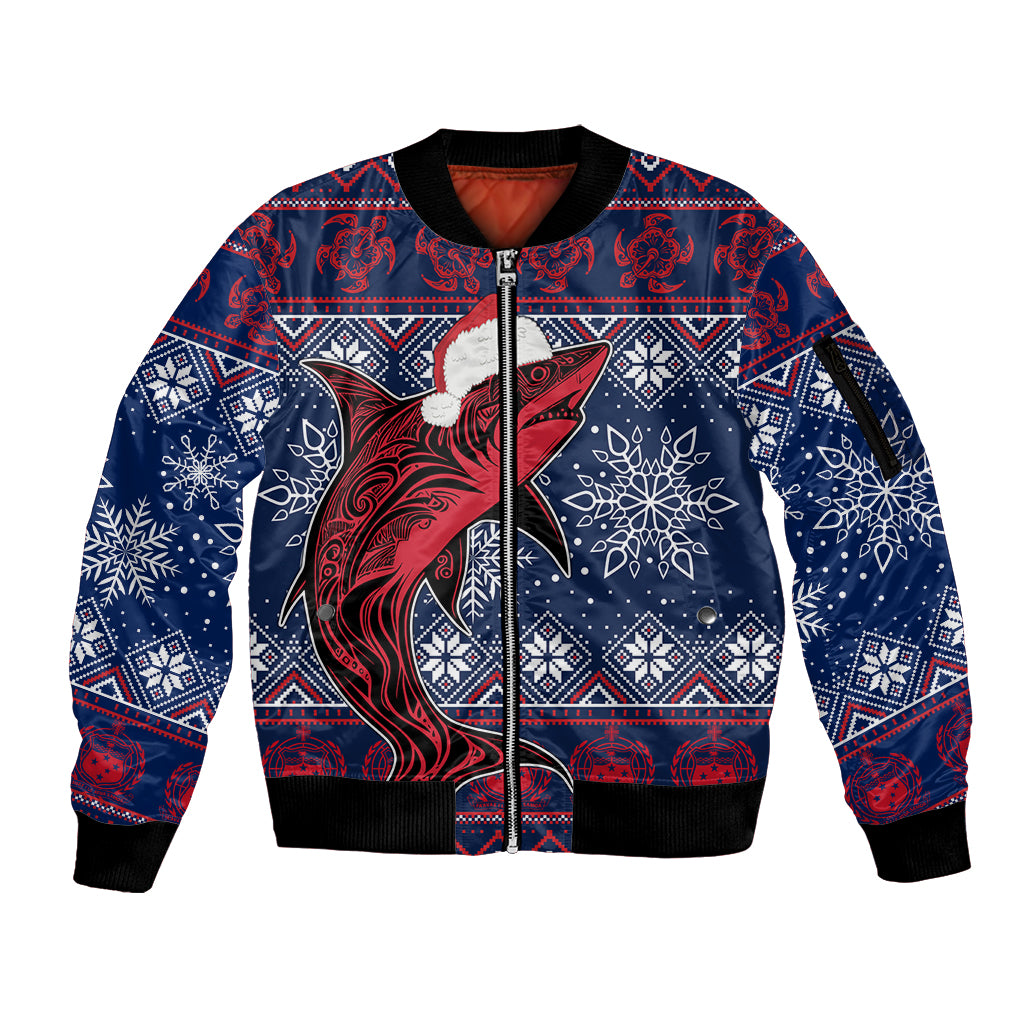 Samoa Manuia Le Kirisimasi Sleeve Zip Bomber Jacket Samoan Fishing Tribal Pattern Christmas Vibe - Wonder Print Shop