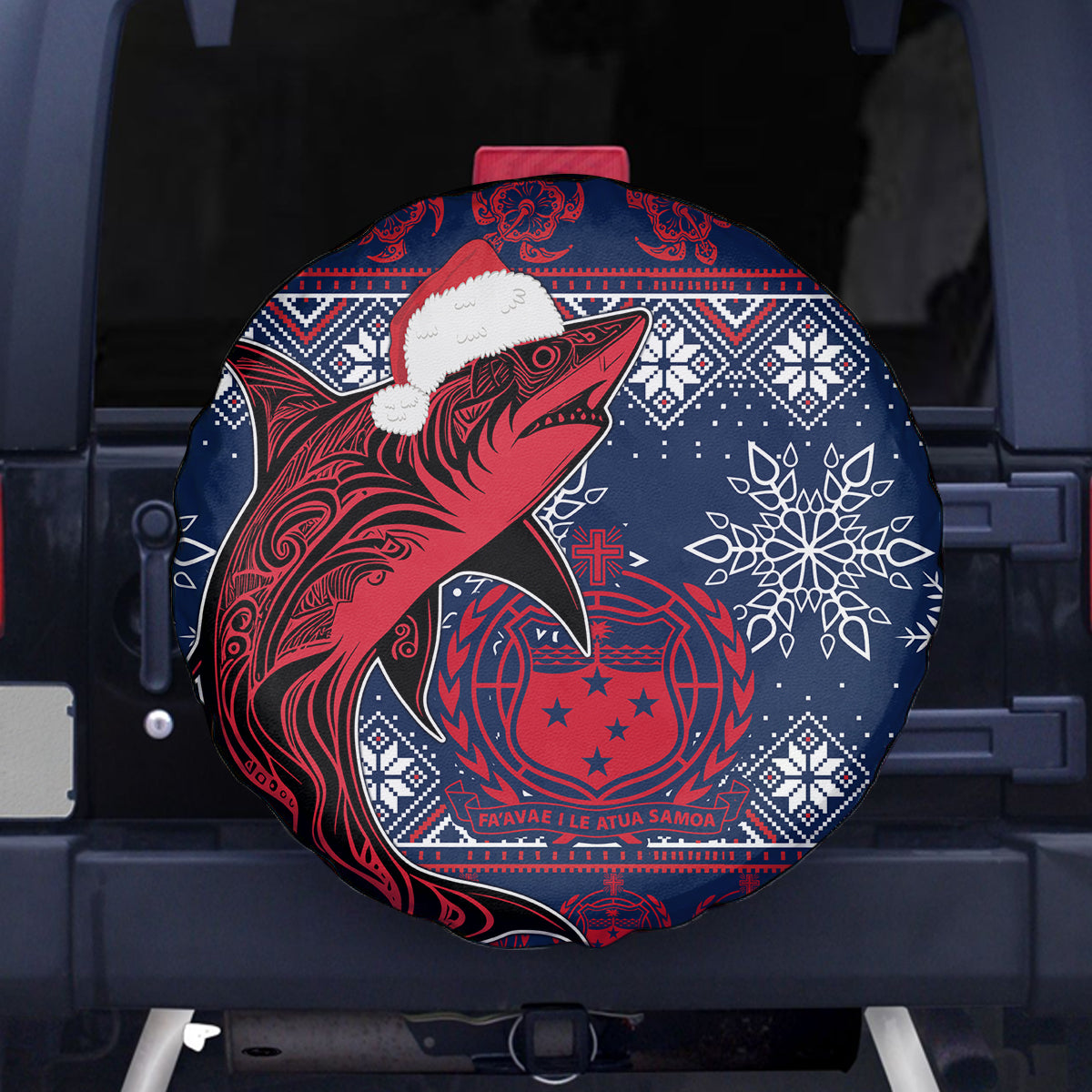 Samoa Manuia Le Kirisimasi Spare Tire Cover Samoan Fishing Tribal Pattern Christmas Vibe - Wonder Print Shop