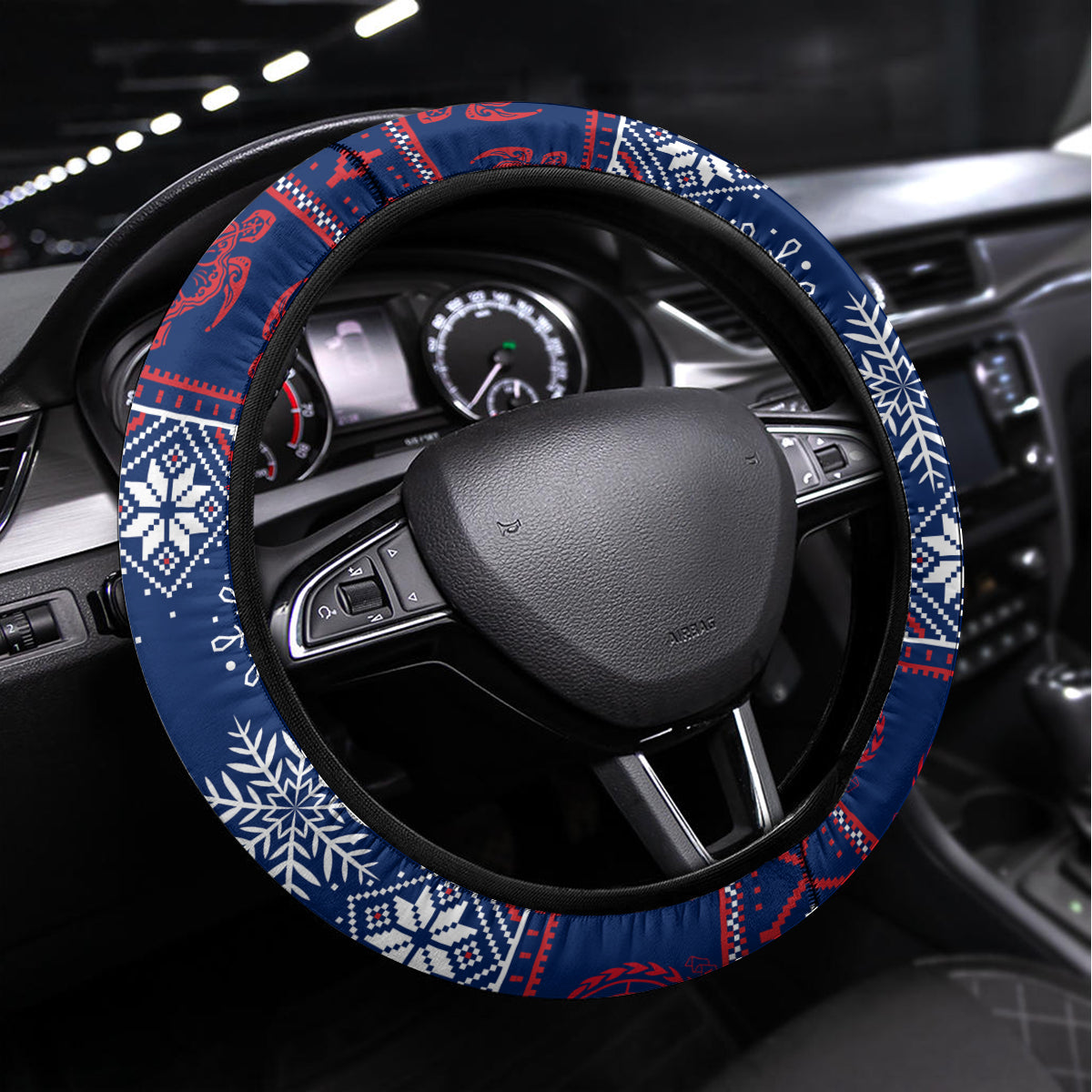 Samoa Manuia Le Kirisimasi Steering Wheel Cover Samoan Fishing Tribal Pattern Christmas Vibe - Wonder Print Shop