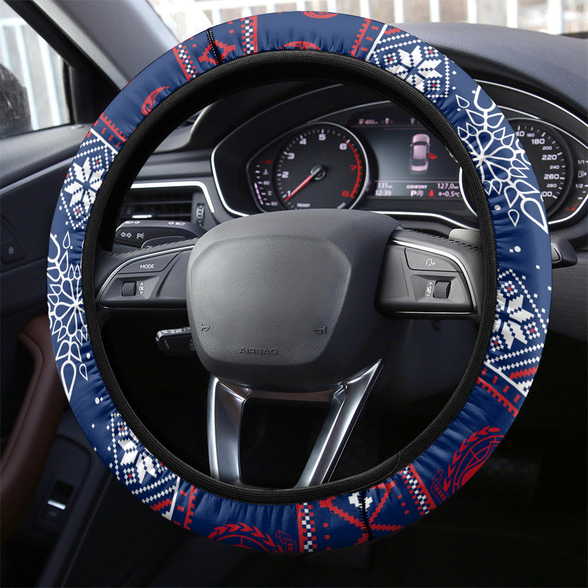 Samoa Manuia Le Kirisimasi Steering Wheel Cover Samoan Fishing Tribal Pattern Christmas Vibe - Wonder Print Shop