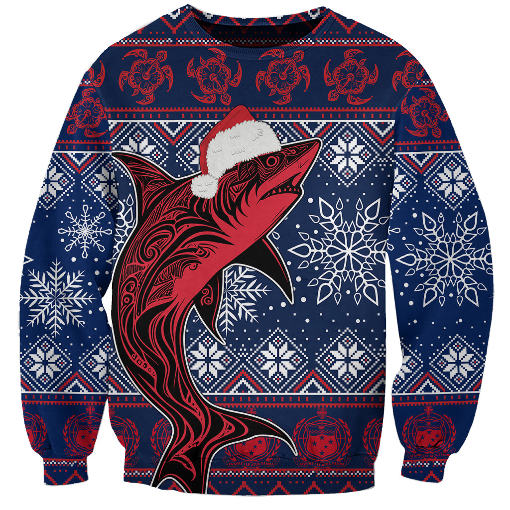 Samoa Manuia Le Kirisimasi Sweatshirt Samoan Fishing Tribal Pattern Christmas Vibe - Wonder Print Shop