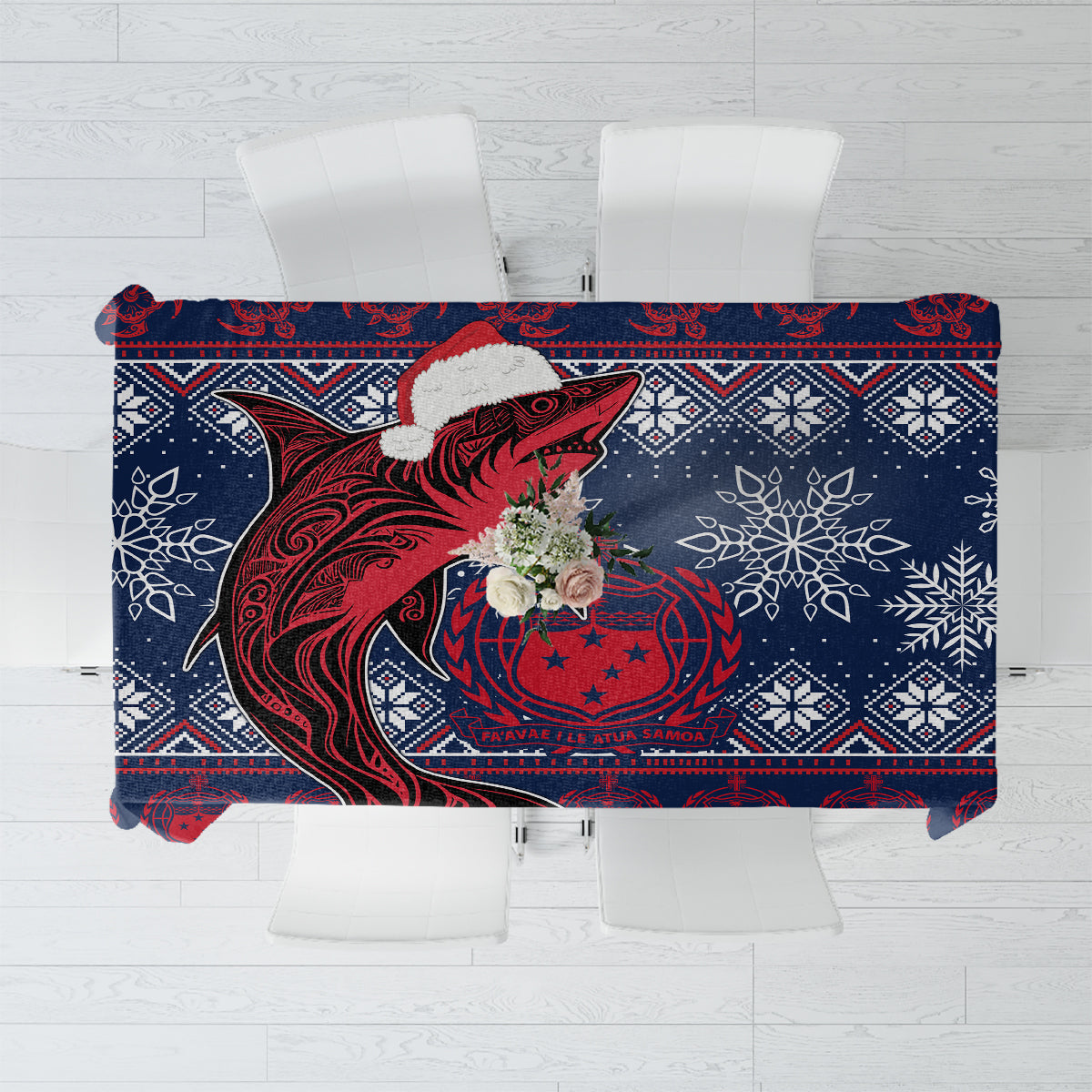 Samoa Manuia Le Kirisimasi Tablecloth Samoan Fishing Tribal Pattern Christmas Vibe - Wonder Print Shop