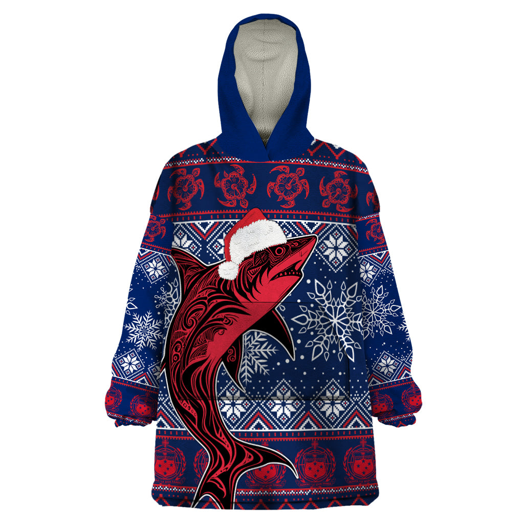Samoa Manuia Le Kirisimasi Wearable Blanket Hoodie Samoan Fishing Tribal Pattern Christmas Vibe - Wonder Print Shop