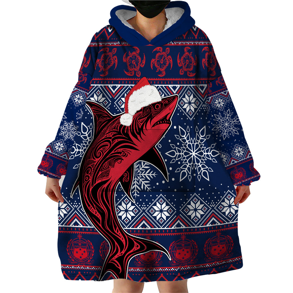 Samoa Manuia Le Kirisimasi Wearable Blanket Hoodie Samoan Fishing Tribal Pattern Christmas Vibe - Wonder Print Shop