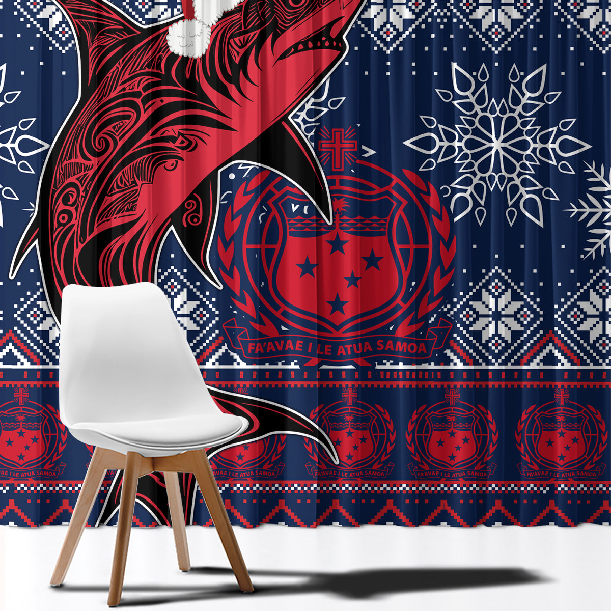 Samoa Manuia Le Kirisimasi Window Curtain Samoan Fishing Tribal Pattern Christmas Vibe - Wonder Print Shop