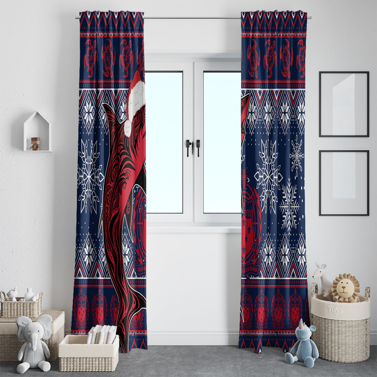 Samoa Manuia Le Kirisimasi Window Curtain Samoan Fishing Tribal Pattern Christmas Vibe - Wonder Print Shop
