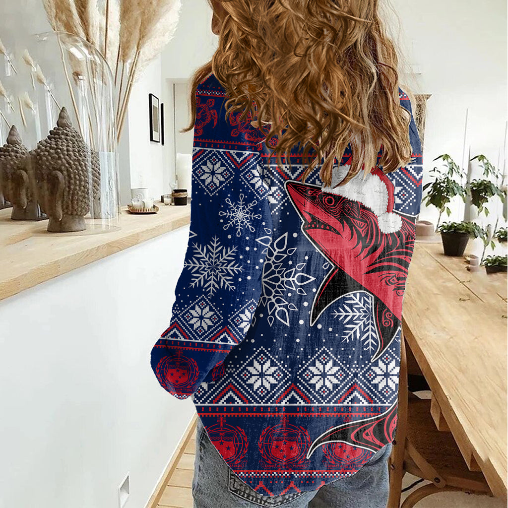 Samoa Manuia Le Kirisimasi Women Casual Shirt Samoan Fishing Tribal Pattern Christmas Vibe - Wonder Print Shop