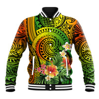 Polynesia Baseball Jacket Pasifika Tribal with Tropical Flowers LT9 - Wonder Print Shop