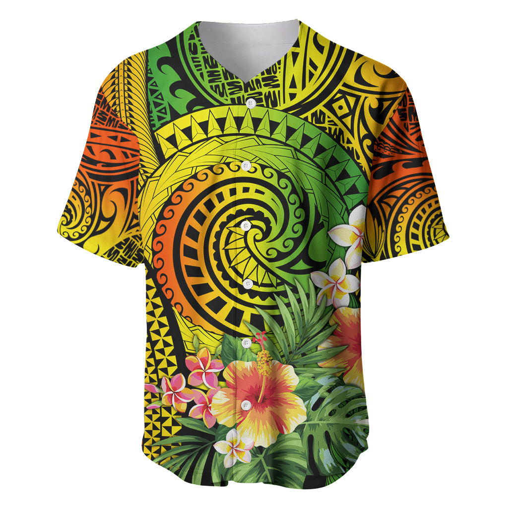 Polynesia Baseball Jersey Pasifika Tribal with Tropical Flowers LT9 - Wonder Print Shop