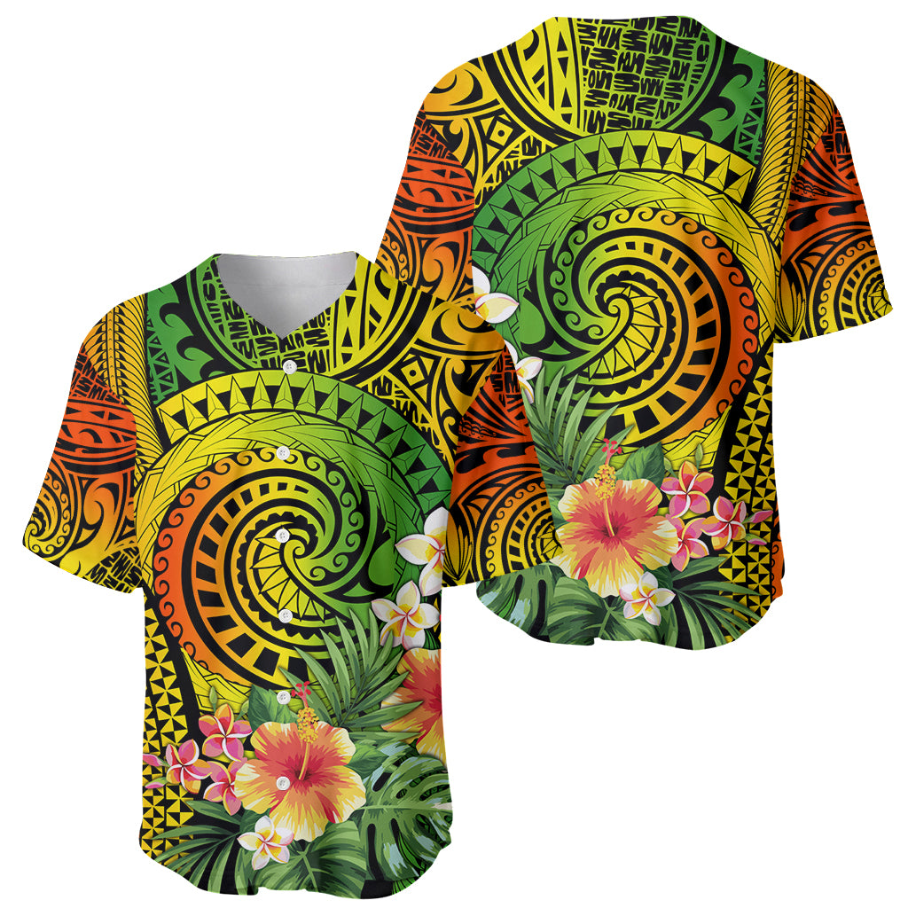 Polynesia Baseball Jersey Pasifika Tribal with Tropical Flowers LT9 - Wonder Print Shop