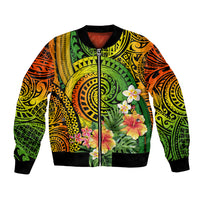Polynesia Bomber Jacket Pasifika Tribal with Tropical Flowers LT9 - Wonder Print Shop