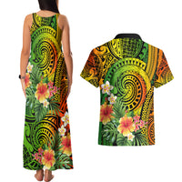 Polynesia Couples Matching Tank Maxi Dress and Hawaiian Shirt Pasifika Tribal with Tropical Flowers LT9 - Wonder Print Shop