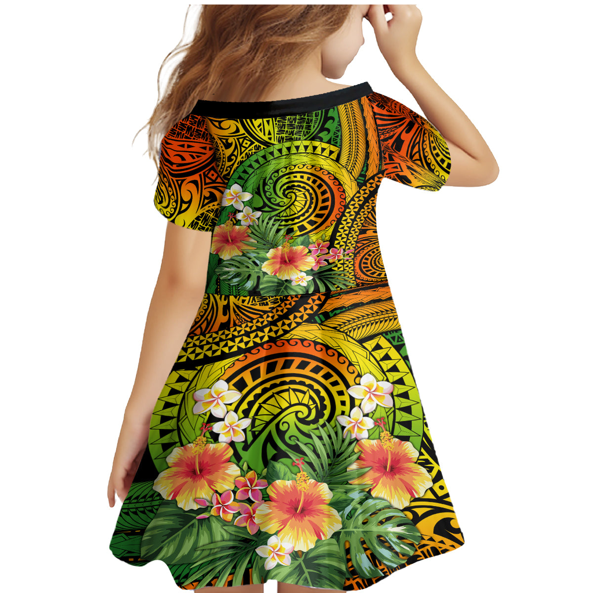 Polynesia Family Matching Mermaid Dress and Hawaiian Shirt Pasifika Tribal with Tropical Flowers LT9 - Wonder Print Shop
