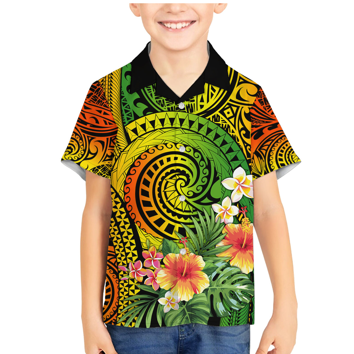 Polynesia Family Matching Mermaid Dress and Hawaiian Shirt Pasifika Tribal with Tropical Flowers LT9 - Wonder Print Shop