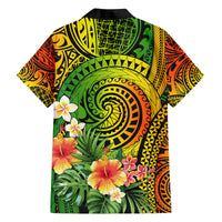 Polynesia Family Matching Off Shoulder Long Sleeve Dress and Hawaiian Shirt Pasifika Tribal with Tropical Flowers - Wonder Print Shop