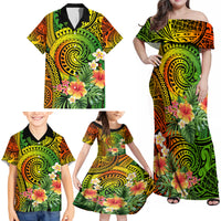 Polynesia Family Matching Off Shoulder Maxi Dress and Hawaiian Shirt Pasifika Tribal with Tropical Flowers LT9 - Wonder Print Shop