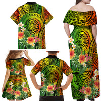 Polynesia Family Matching Off Shoulder Maxi Dress and Hawaiian Shirt Pasifika Tribal with Tropical Flowers LT9 - Wonder Print Shop