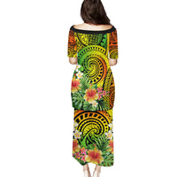 Polynesia Family Matching Puletasi Dress and Hawaiian Shirt Pasifika Tribal with Tropical Flowers - Wonder Print Shop