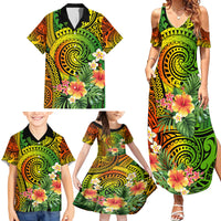 Polynesia Family Matching Summer Maxi Dress and Hawaiian Shirt Pasifika Tribal with Tropical Flowers - Wonder Print Shop