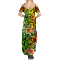 Polynesia Family Matching Summer Maxi Dress and Hawaiian Shirt Pasifika Tribal with Tropical Flowers - Wonder Print Shop