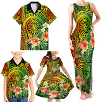 Polynesia Family Matching Tank Maxi Dress and Hawaiian Shirt Pasifika Tribal with Tropical Flowers - Wonder Print Shop