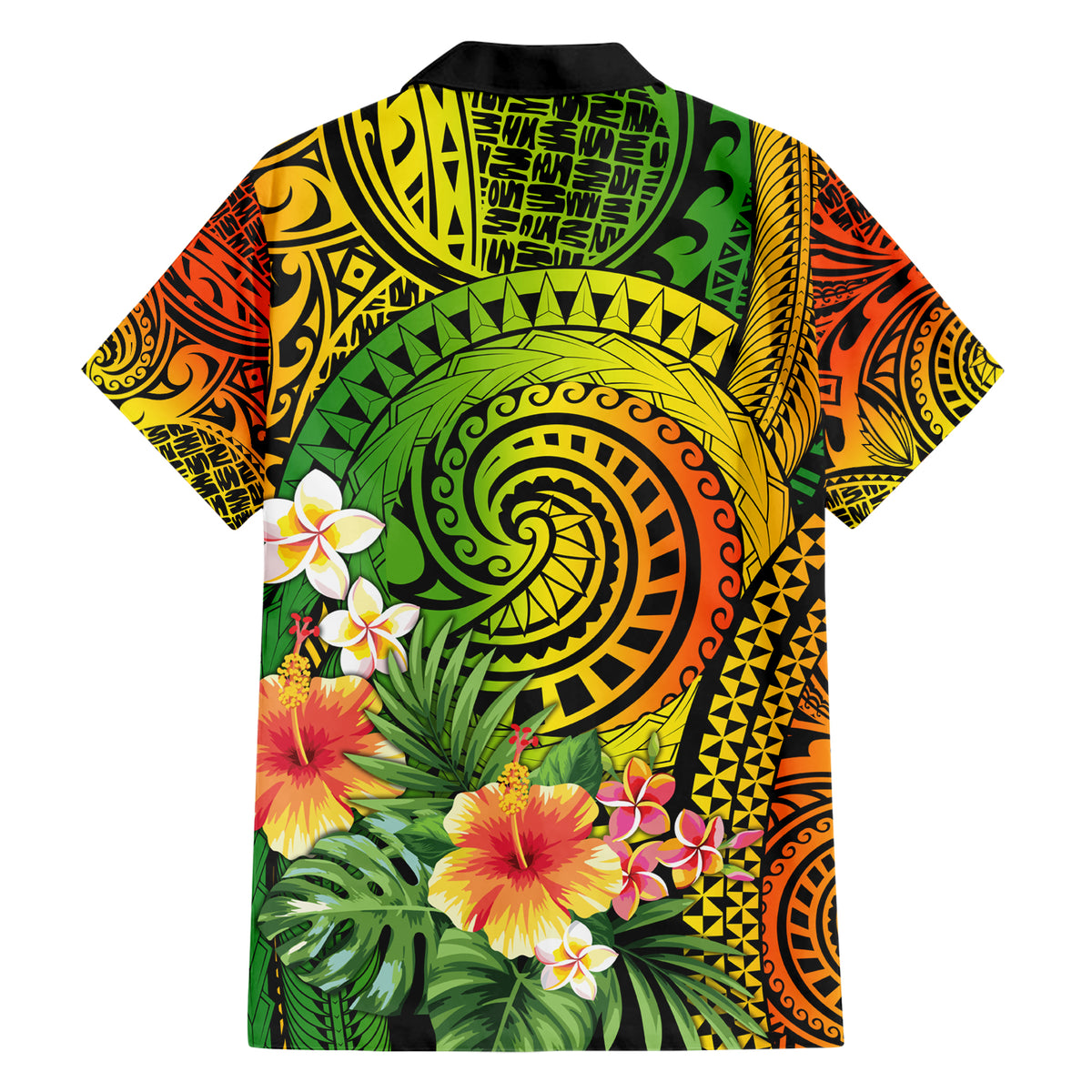 Polynesia Hawaiian Shirt Pasifika Tribal with Tropical Flowers - Wonder Print Shop