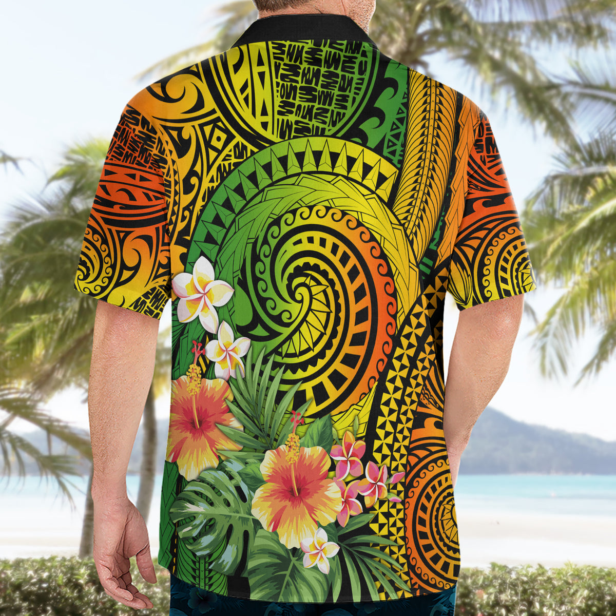 Polynesia Hawaiian Shirt Pasifika Tribal with Tropical Flowers - Wonder Print Shop