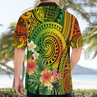 Polynesia Hawaiian Shirt Pasifika Tribal with Tropical Flowers - Wonder Print Shop