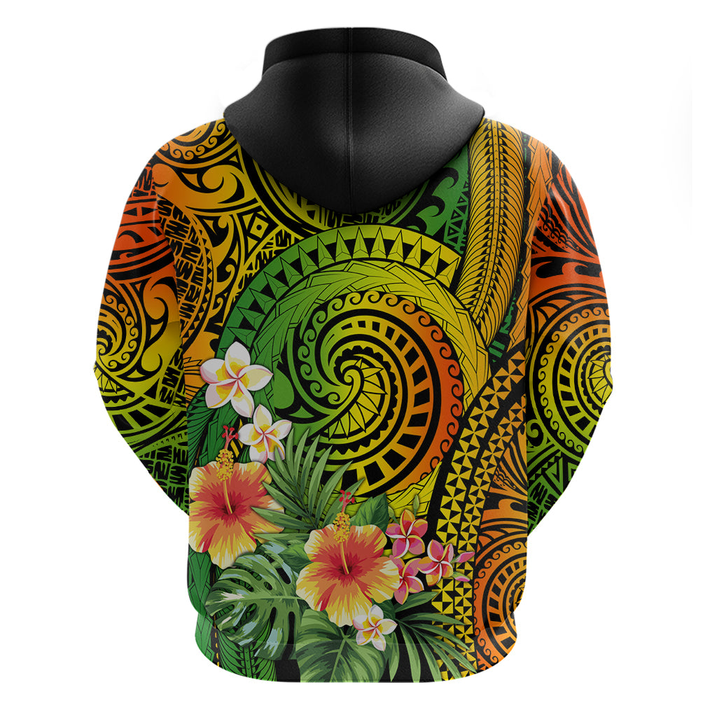 Polynesia Hoodie Pasifika Tribal with Tropical Flowers - Wonder Print Shop