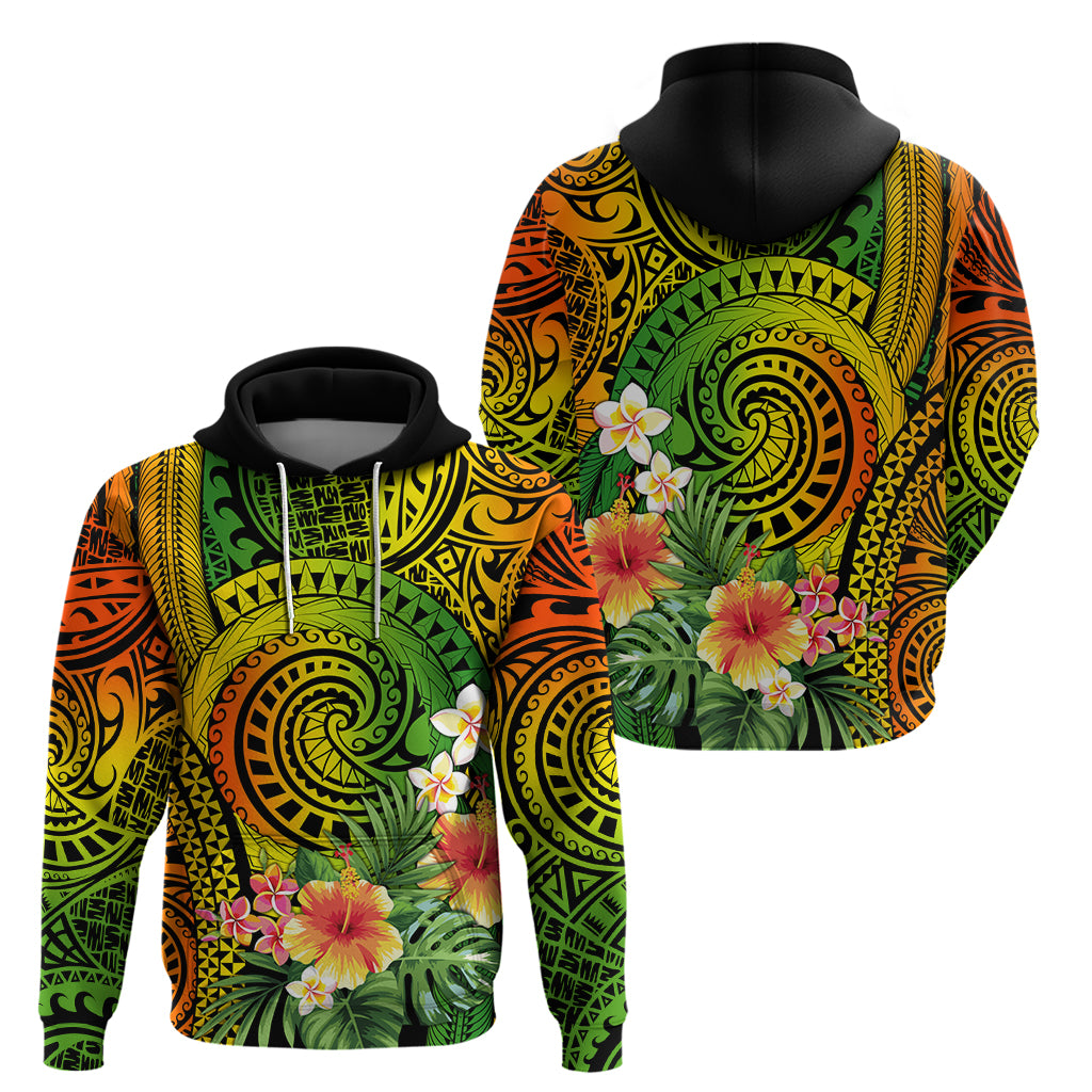 Polynesia Hoodie Pasifika Tribal with Tropical Flowers - Wonder Print Shop