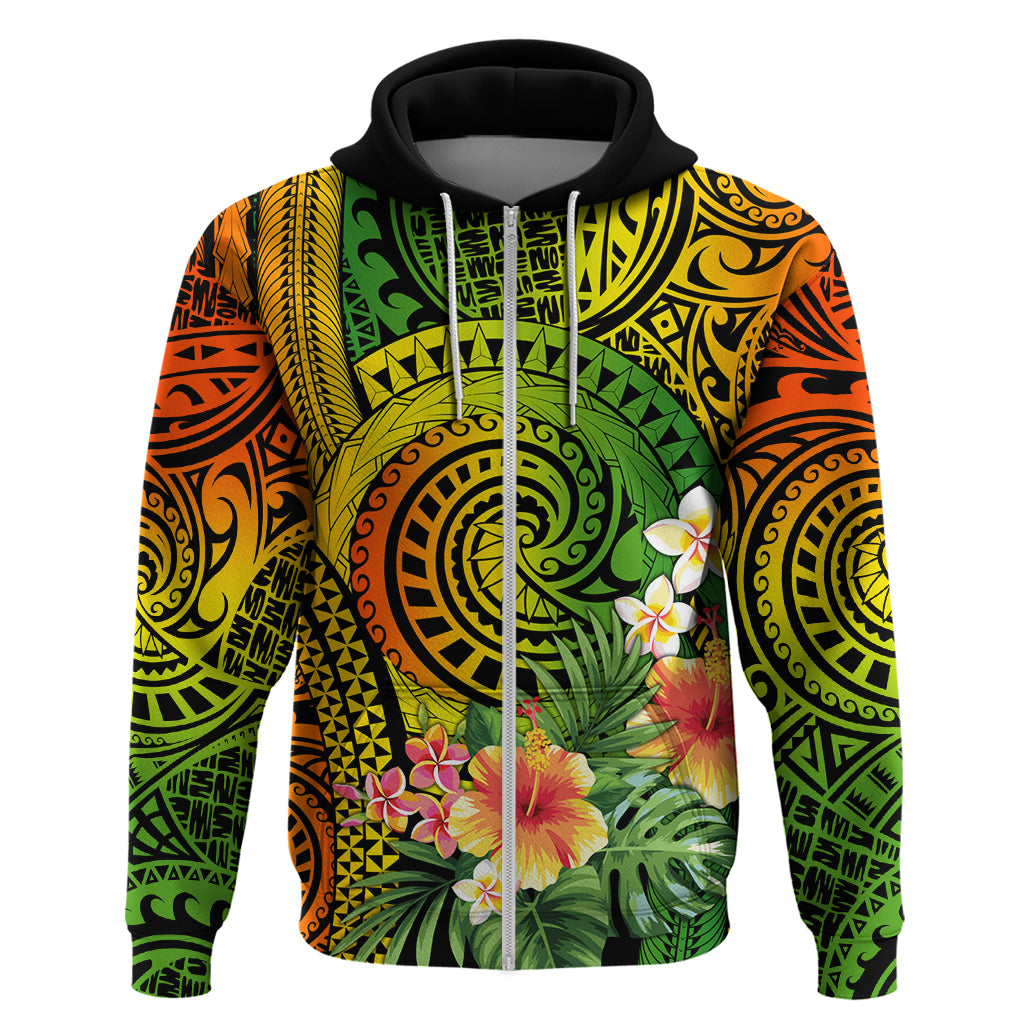 Polynesia Hoodie Pasifika Tribal with Tropical Flowers - Wonder Print Shop